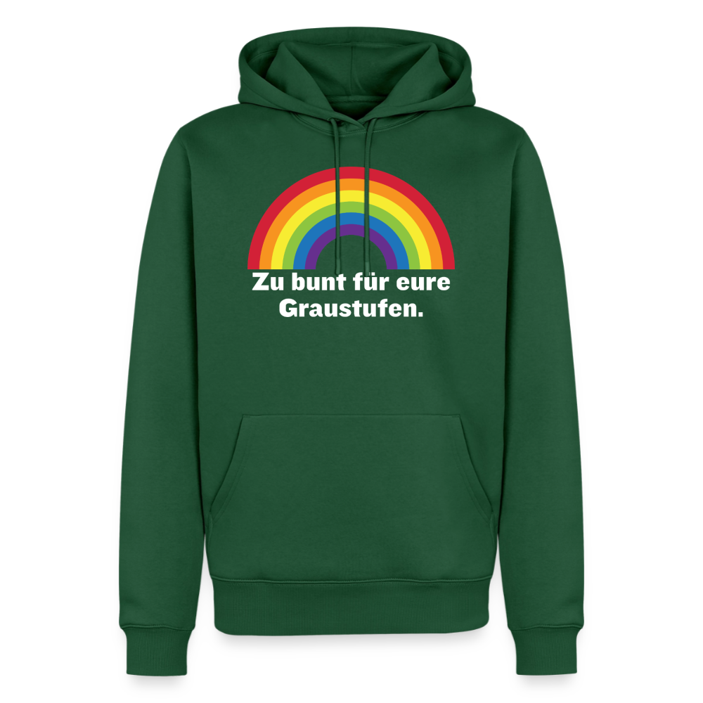 Zu bunt für eure Graustufen Kapuzenpullover in Flaschengrün mit PrideLAB Regenbogen-Design