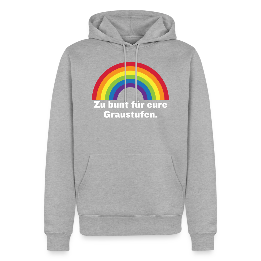 Pride Statement Hoodie in Grau meliert mit buntem Regenbogen und weißem Statement-Text