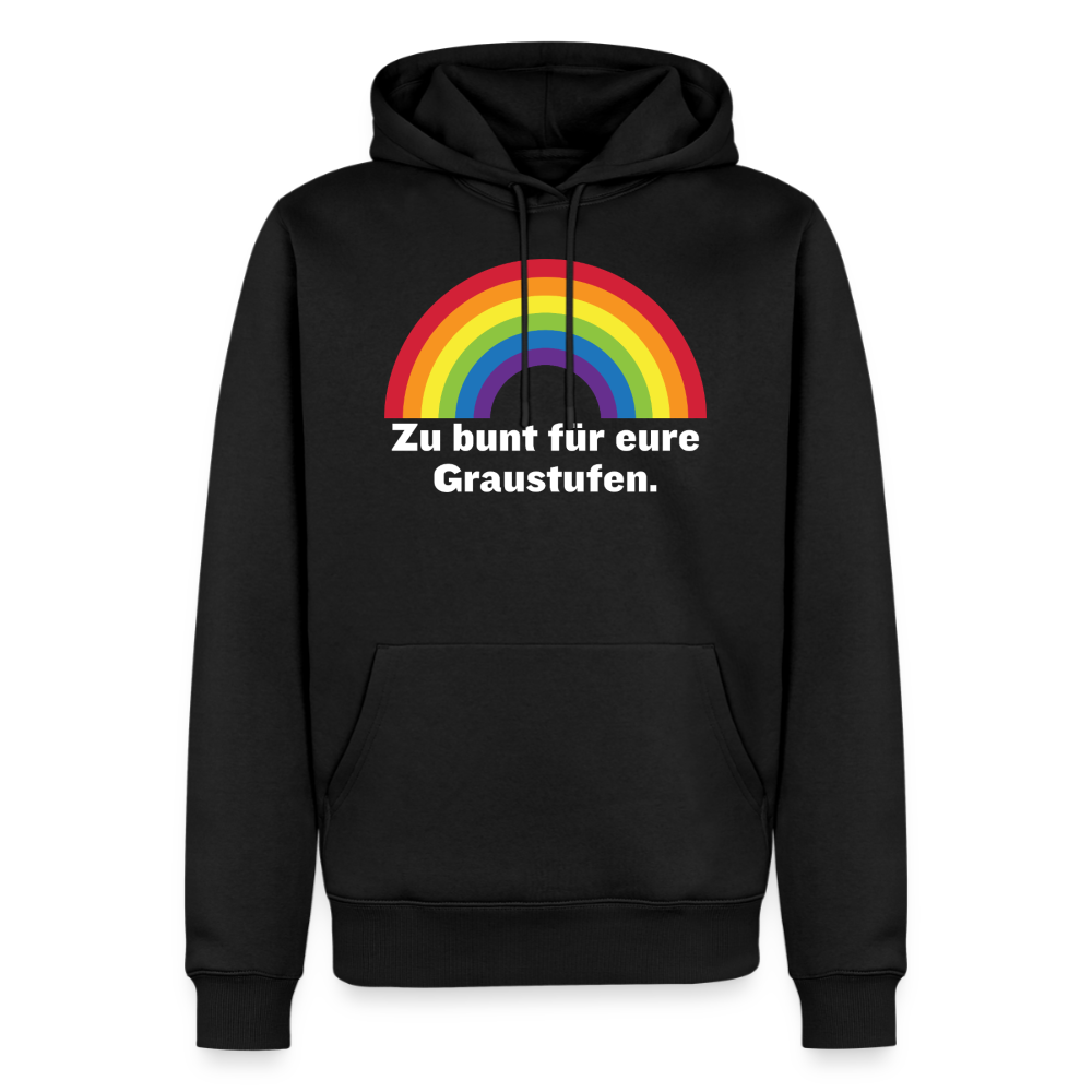 Schwarzer Statement Hoodie Zu bunt für eure Graustufen mit kräftigem, buntem Regenbogen